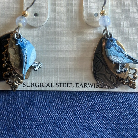 Bluebird on Layered Shapes Earrings - Never Worn with Tags - Picture 3 of 3